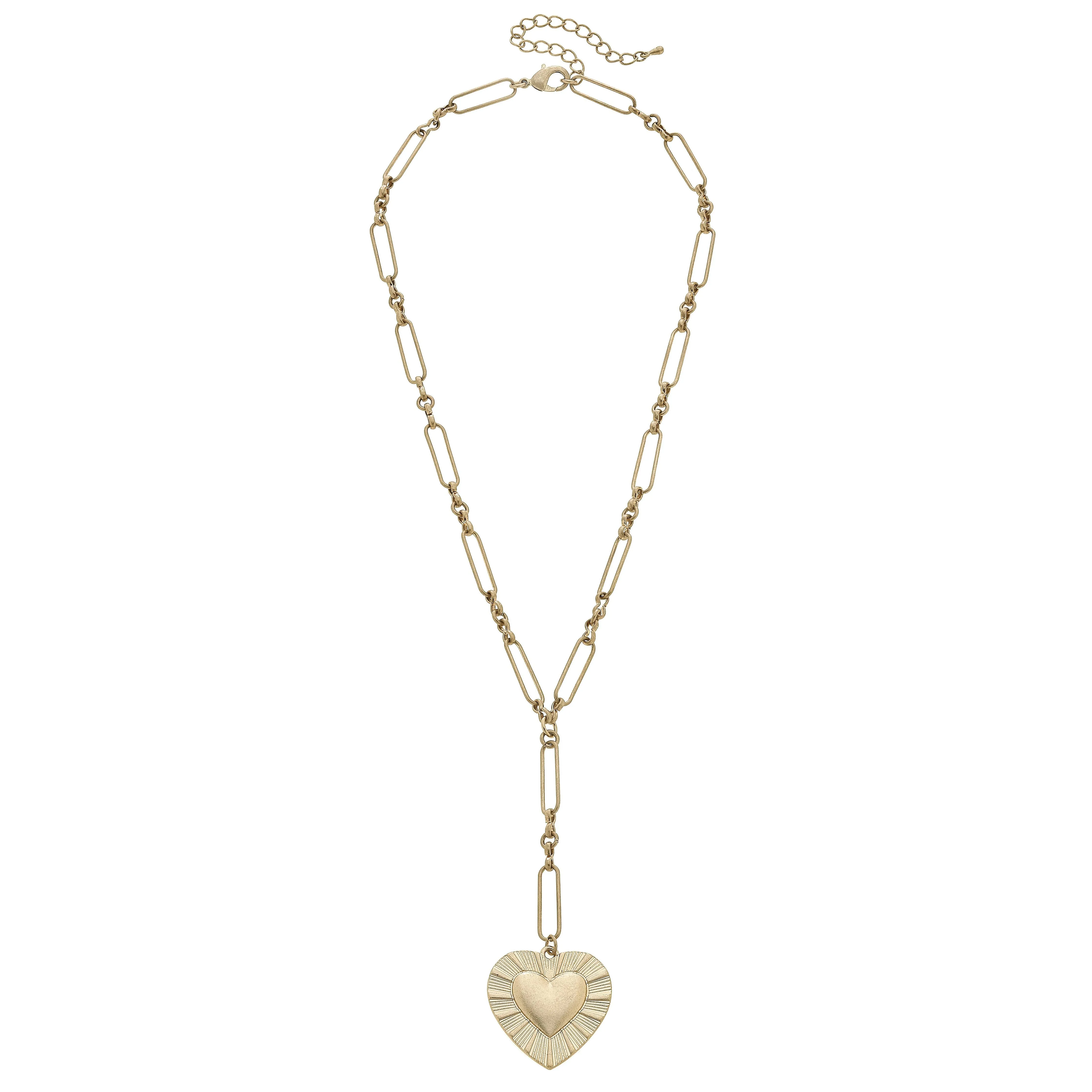 Heart Pendant Y Necklace in Worn Gold