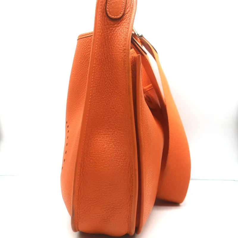 Hermes 2008 Evelyne II GM Hobo Orange Leather Crossbody Bag