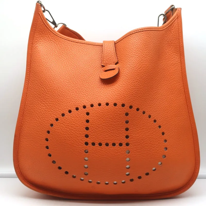 Hermes 2008 Evelyne II GM Hobo Orange Leather Crossbody Bag