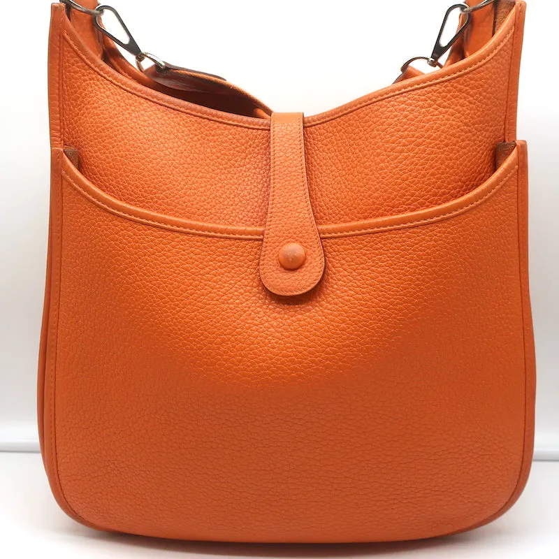 Hermes 2008 Evelyne II GM Hobo Orange Leather Crossbody Bag
