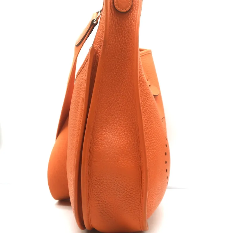 Hermes 2008 Evelyne II GM Hobo Orange Leather Crossbody Bag
