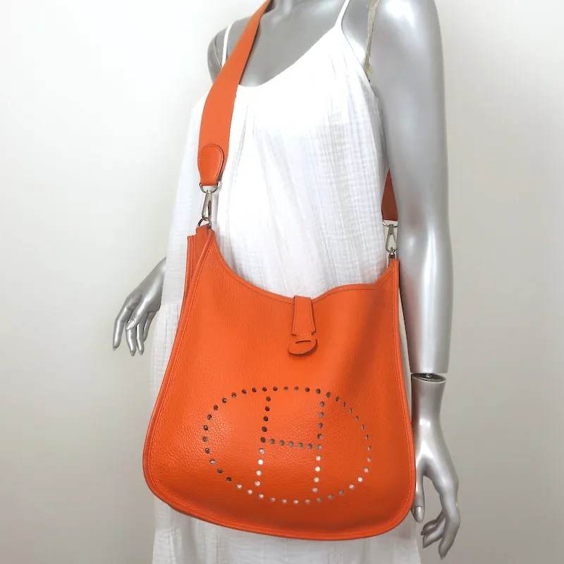 Hermes 2008 Evelyne II GM Hobo Orange Leather Crossbody Bag