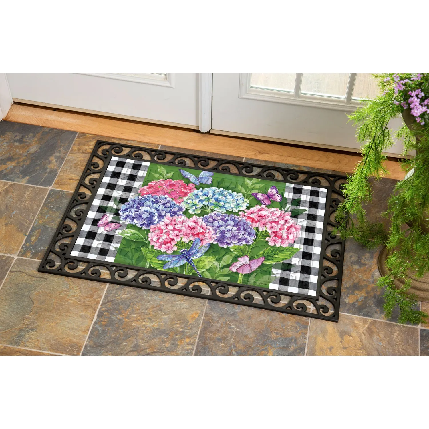 Hydrangea Checks Embossed Floor Mat,41em2519