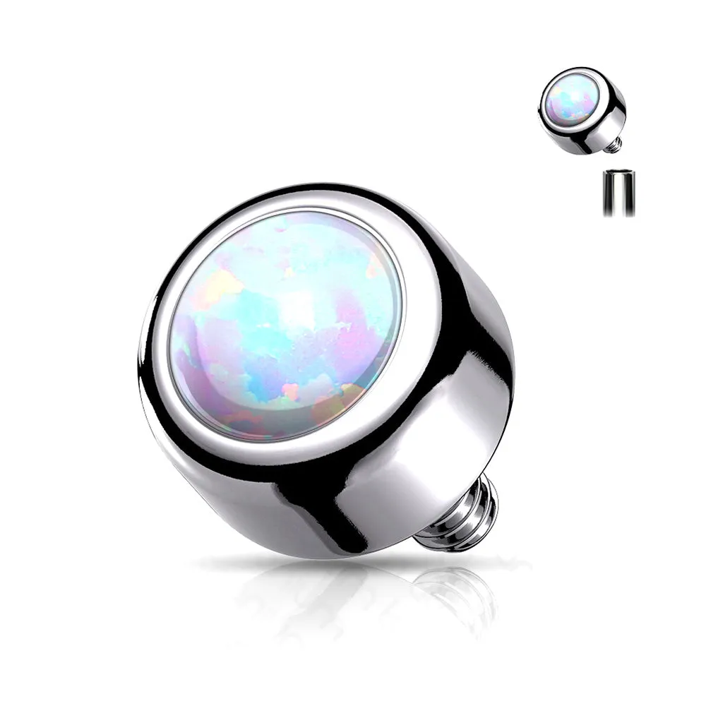 Implant Grade Titanium Internally Threaded Bezel Set Fire Opal Part