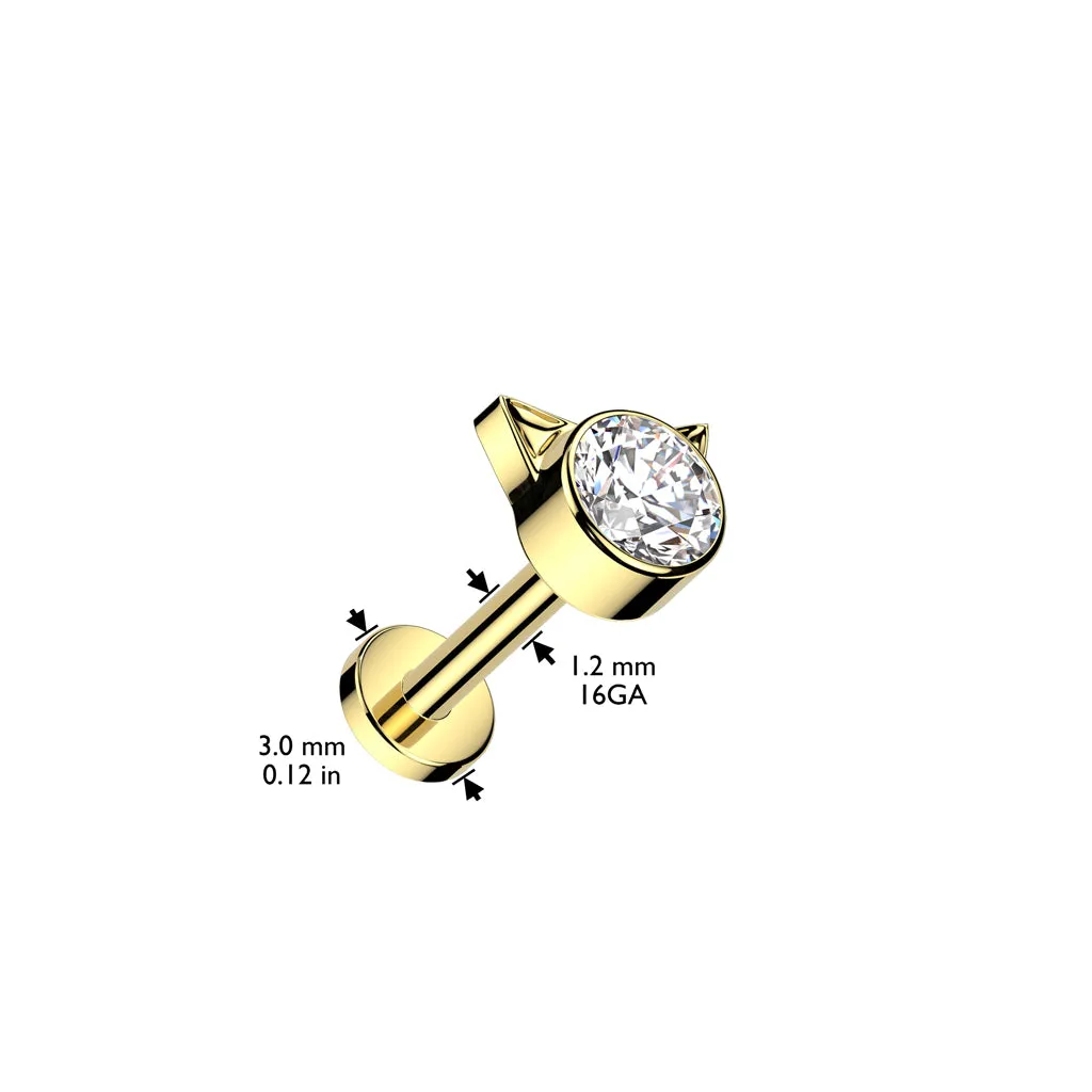 Implant Grade Titanium White CZ Cat Internally Threaded Flat Back Labret