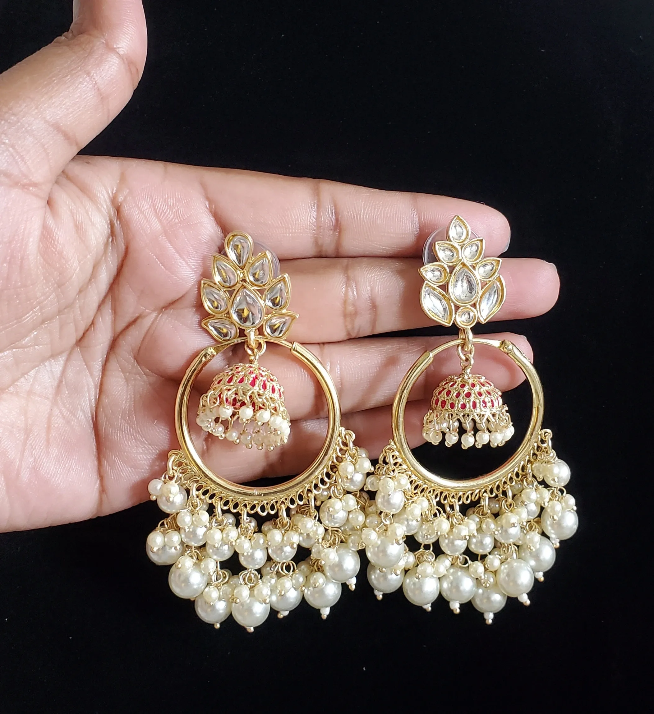 Indo Western Trendy Earring With Gold Plating Hot Pink H40