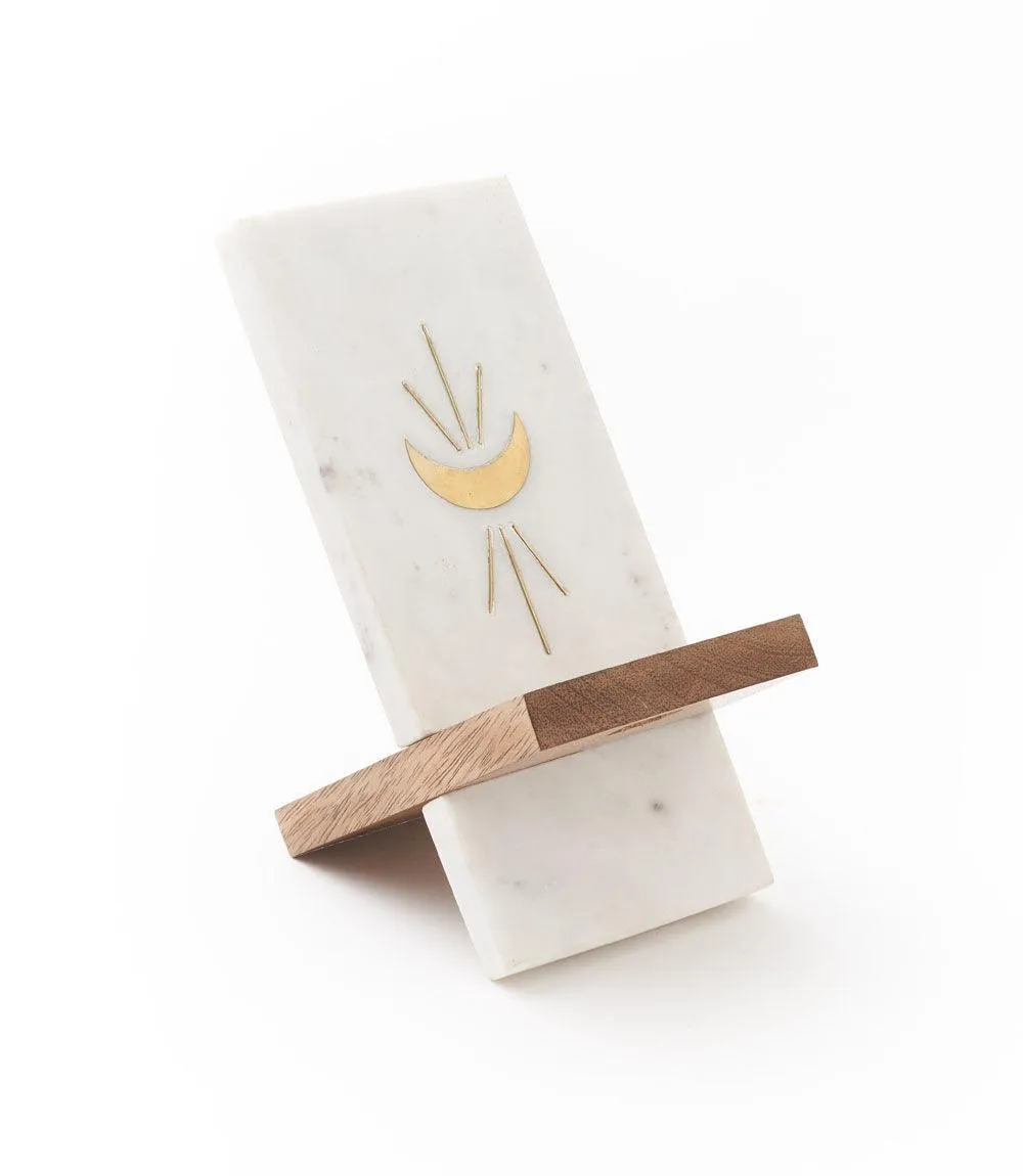 Indukala Moon Phase Phone Stand for Desk - Wood, Marble, Brass