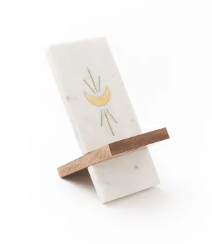 Indukala Moon Phase Phone Stand for Desk - Wood, Marble, Brass