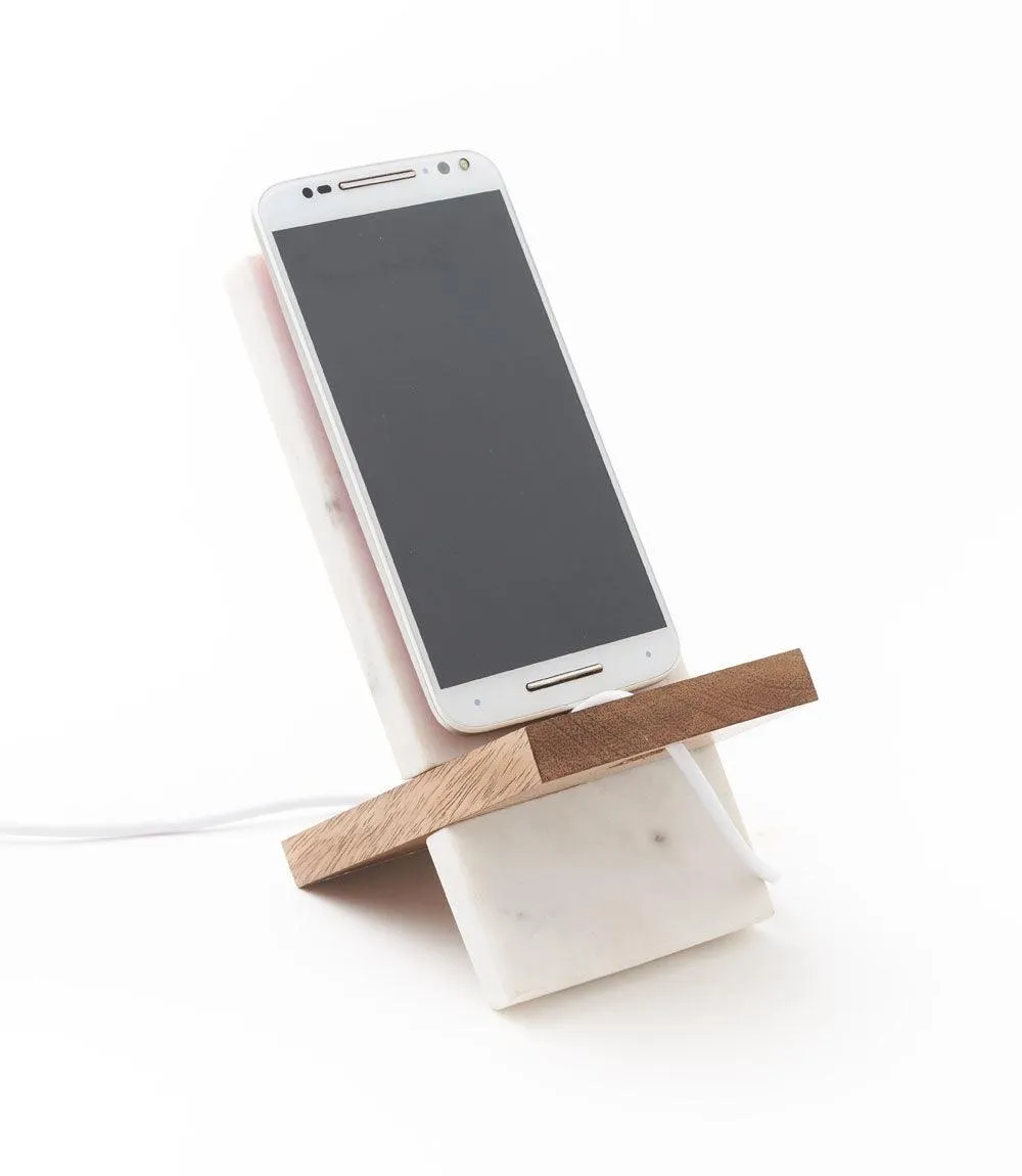 Indukala Moon Phase Phone Stand for Desk - Wood, Marble, Brass