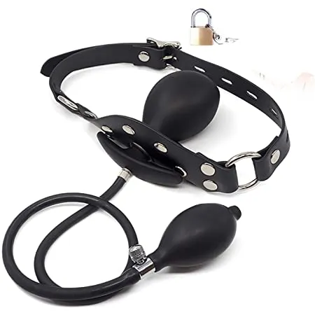Inflatable Penis Gag with Adjustable Leather Harness & Lock & Key