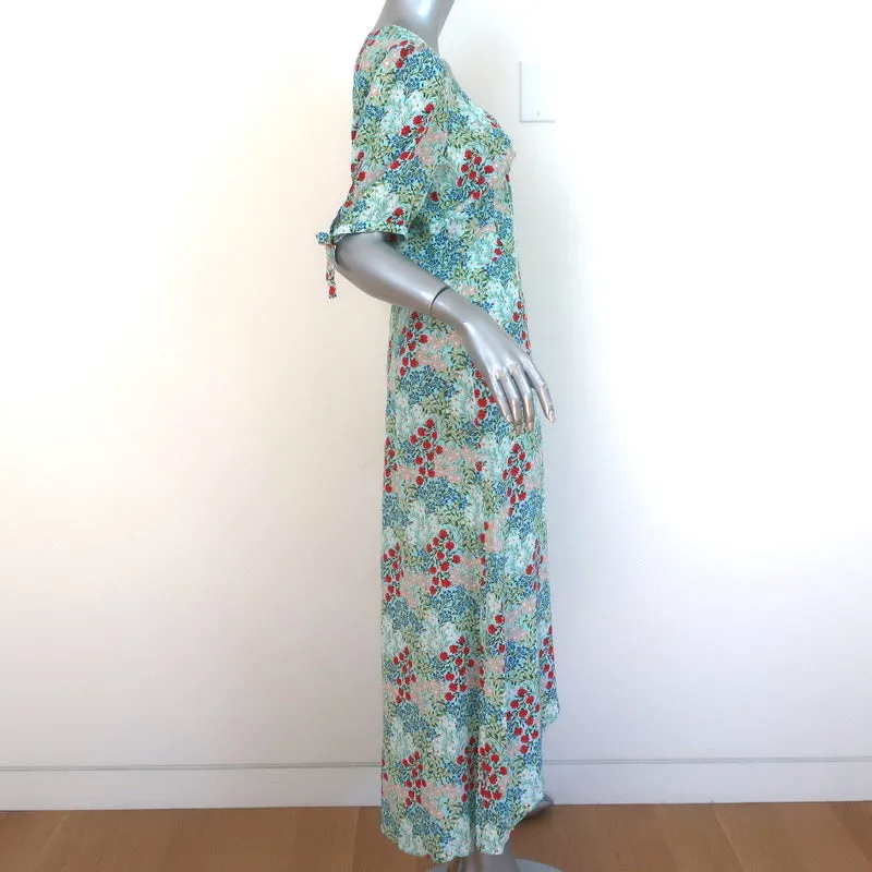 Intermix High-Low Midi Dress Nessa Blue Floral Print Silk Size 8 Short Sleeve