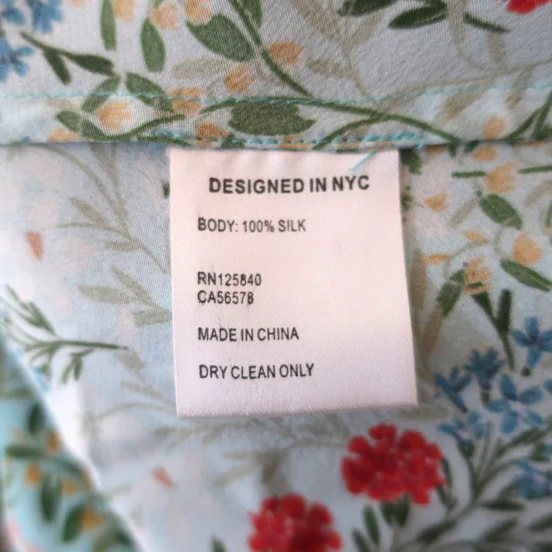 Intermix High-Low Midi Dress Nessa Blue Floral Print Silk Size 8 Short Sleeve