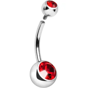 Internally Threaded Red Double Gem Belly Ring 11mm