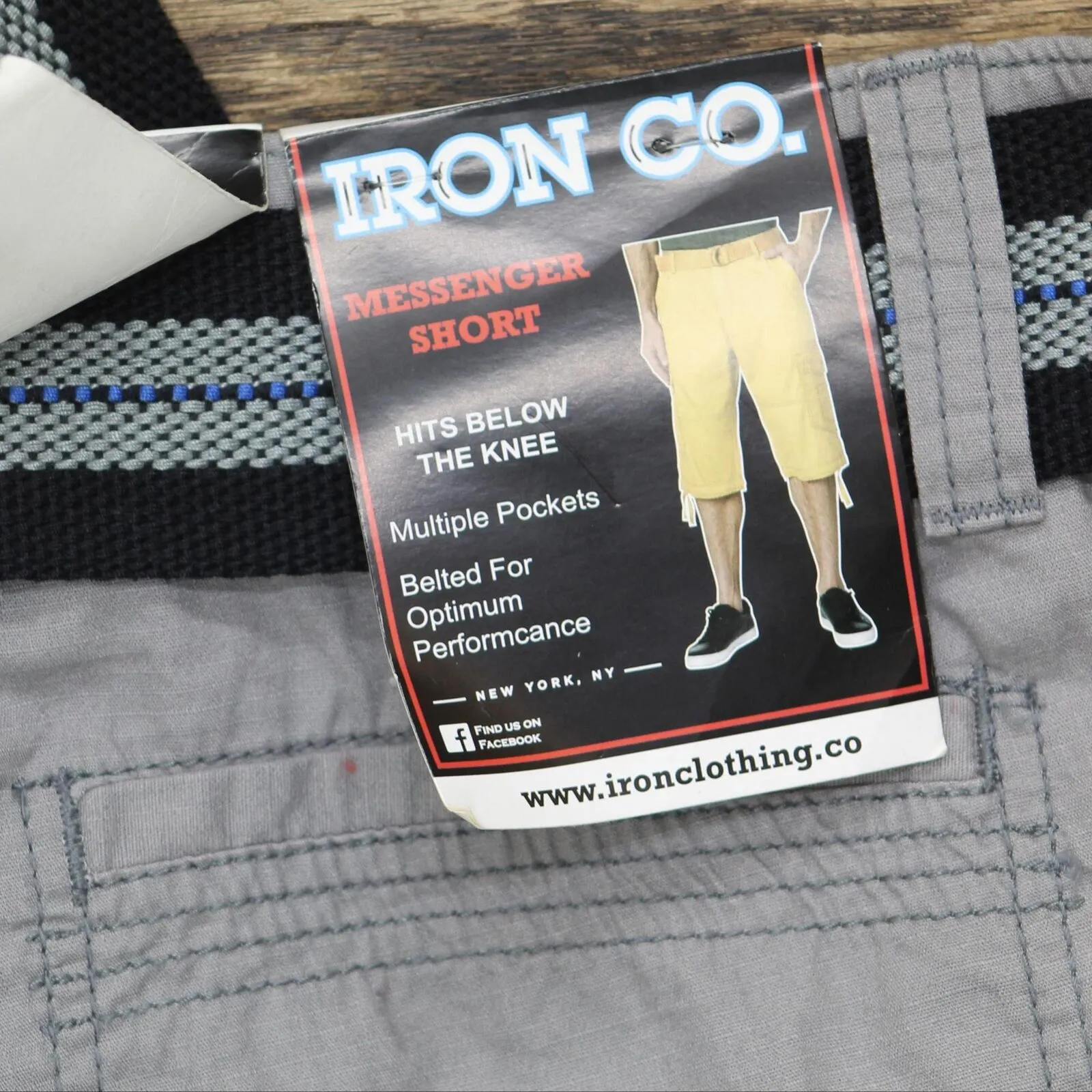 Iron Co. Mens Cargo Khaki Messenger Shorts with Belt L434777