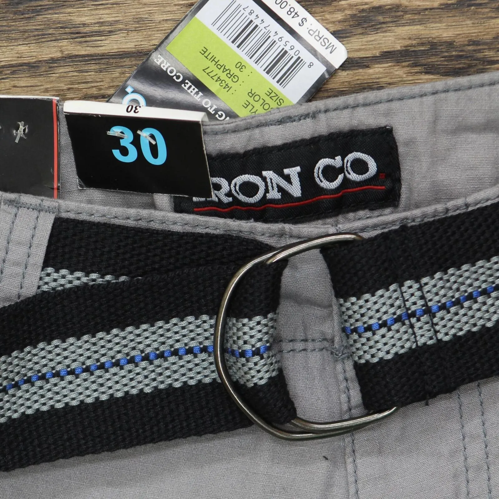 Iron Co. Mens Cargo Khaki Messenger Shorts with Belt L434777