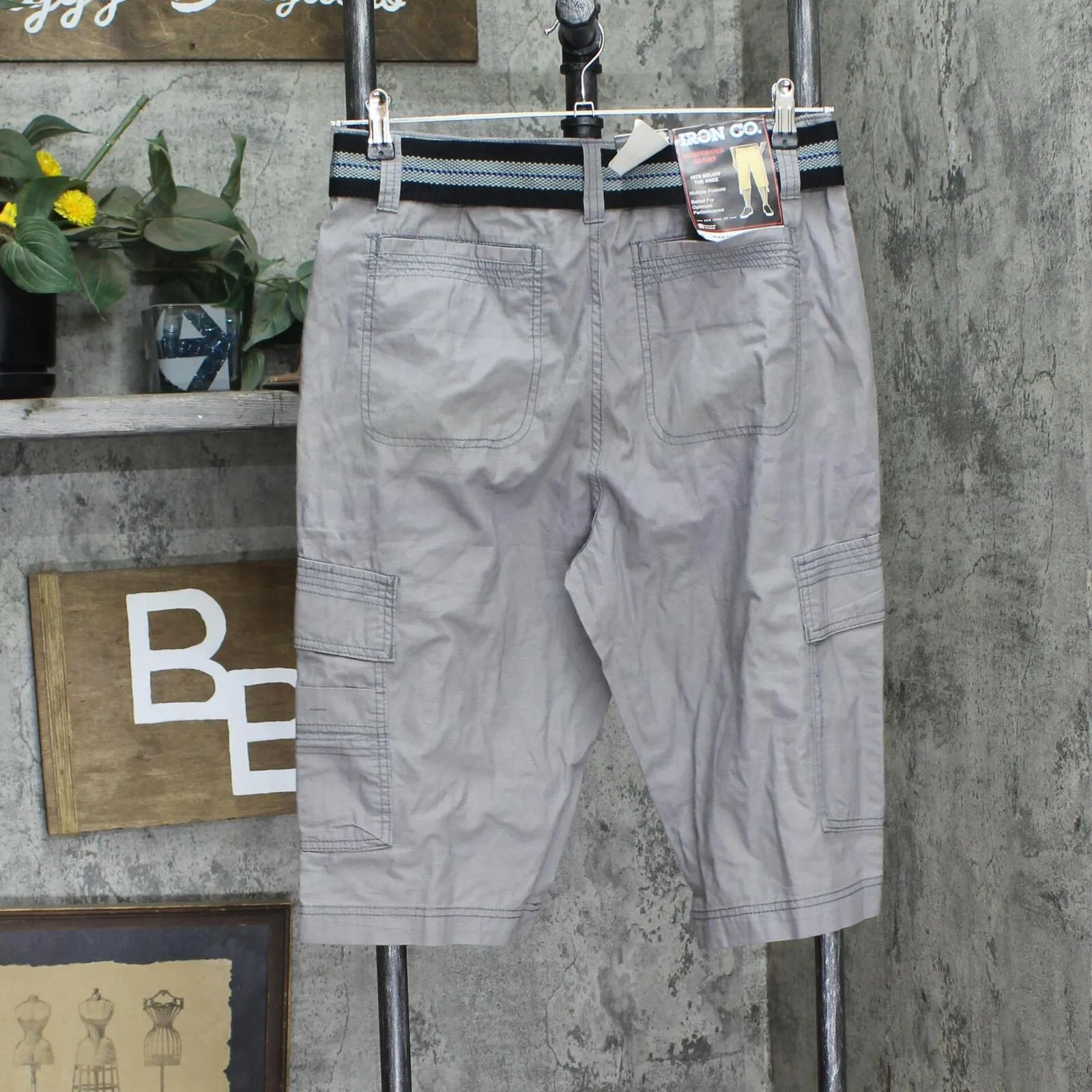 Iron Co. Mens Cargo Khaki Messenger Shorts with Belt L434777