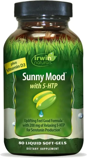 Irwin Naturals Sunny Mood with 5-HTP - 80 Liquid Soft-Gels - Supports Emotional Well-Being & Relaxation - 40 Servings