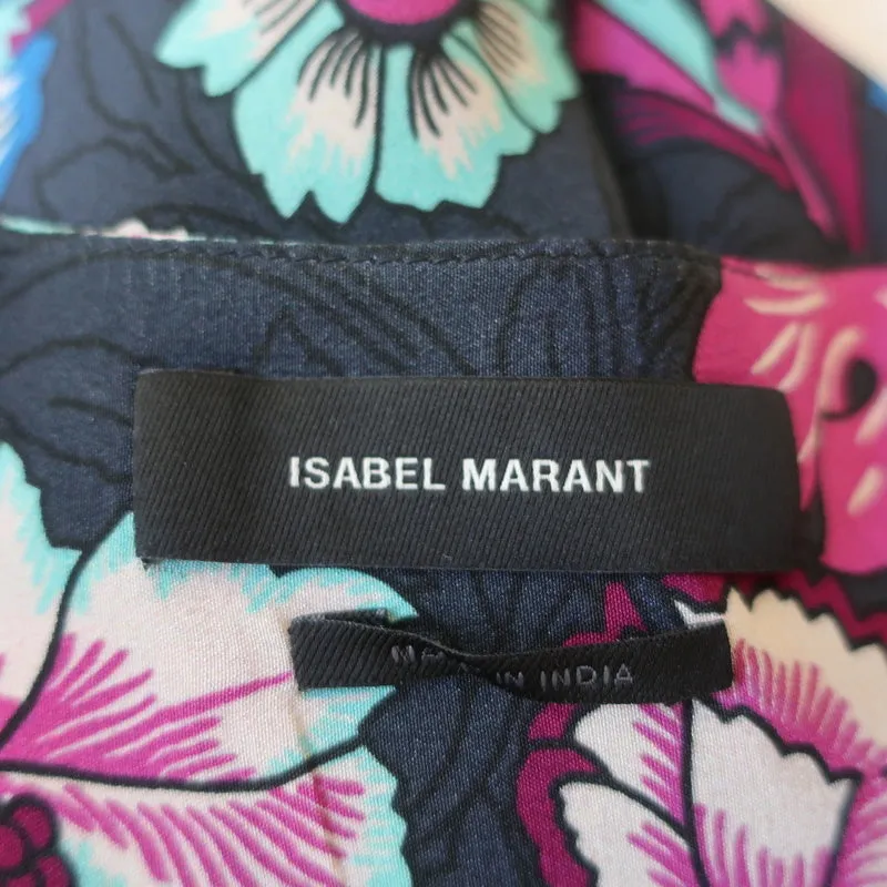 Isabel Marant Maxi Dress Moyrazia Floral Print Silk Size 38 Long Sleeve V-Neck