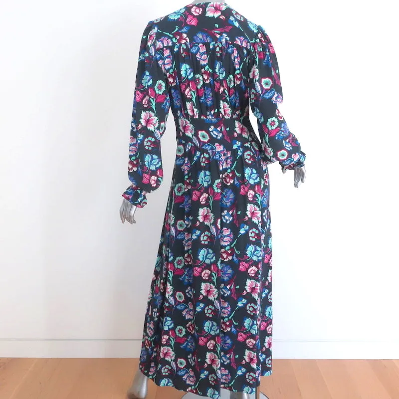 Isabel Marant Maxi Dress Moyrazia Floral Print Silk Size 38 Long Sleeve V-Neck