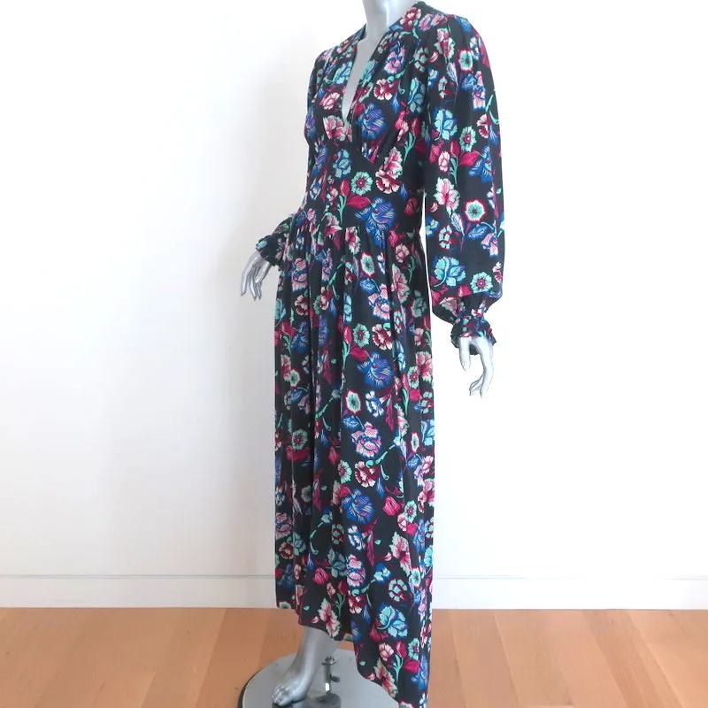 Isabel Marant Maxi Dress Moyrazia Floral Print Silk Size 38 Long Sleeve V-Neck