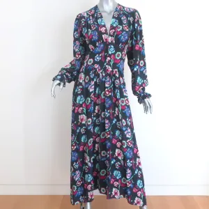 Isabel Marant Maxi Dress Moyrazia Floral Print Silk Size 38 Long Sleeve V-Neck