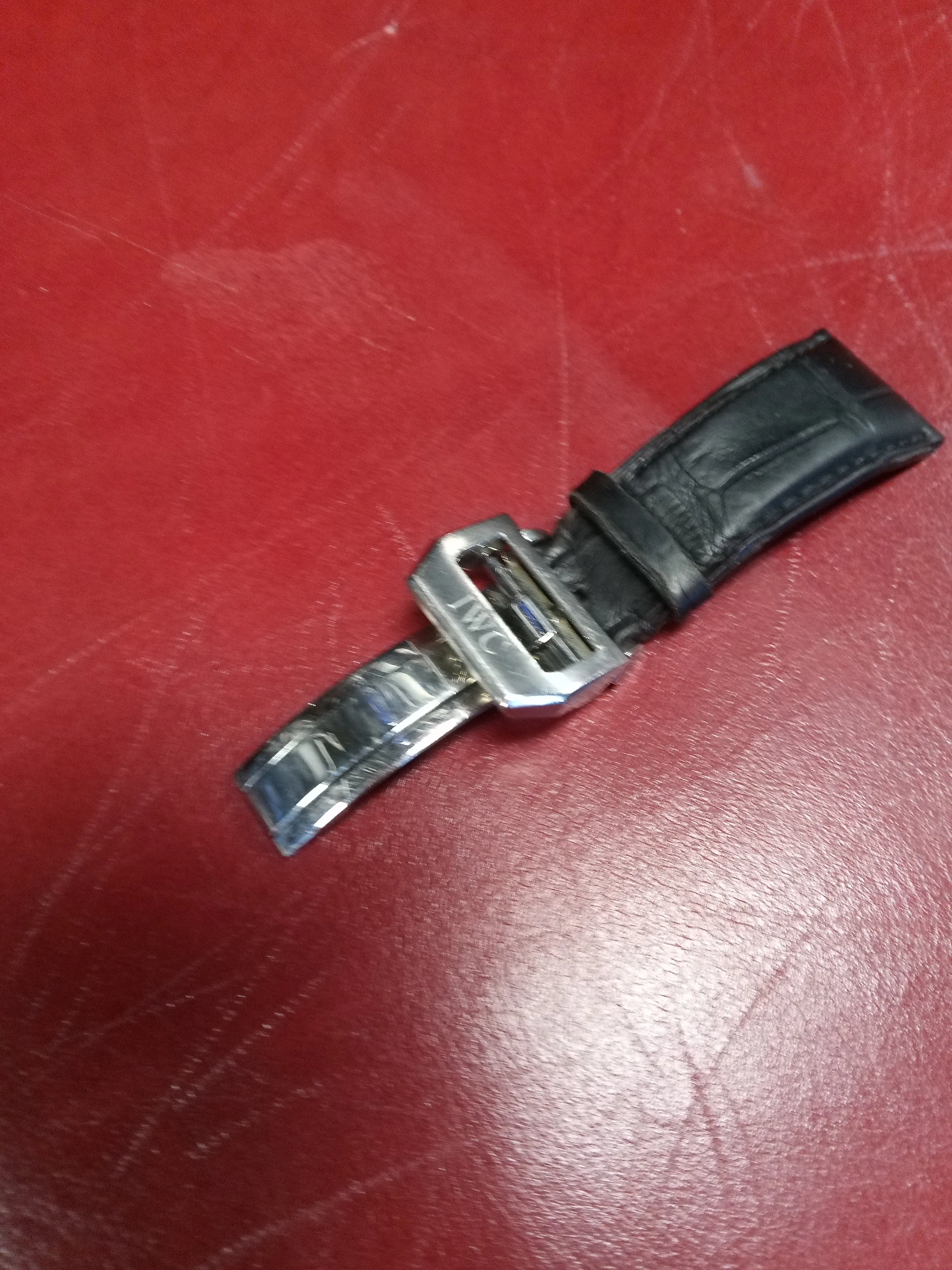 IWC Schaffhausen Watch Strap and Clasp Blue Alligator Leather Worn