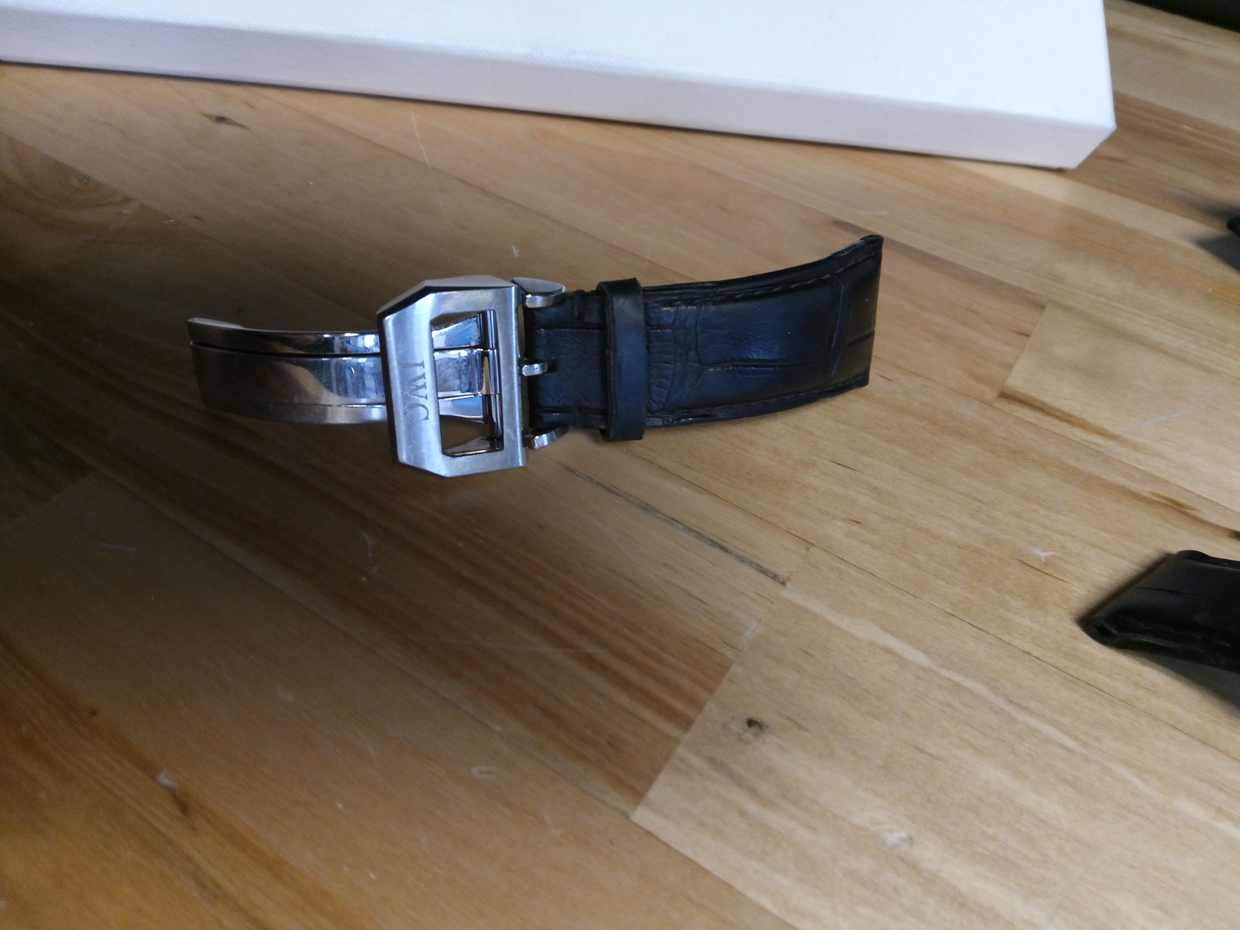 IWC Schaffhausen Watch Strap and Clasp Blue Alligator Leather Worn
