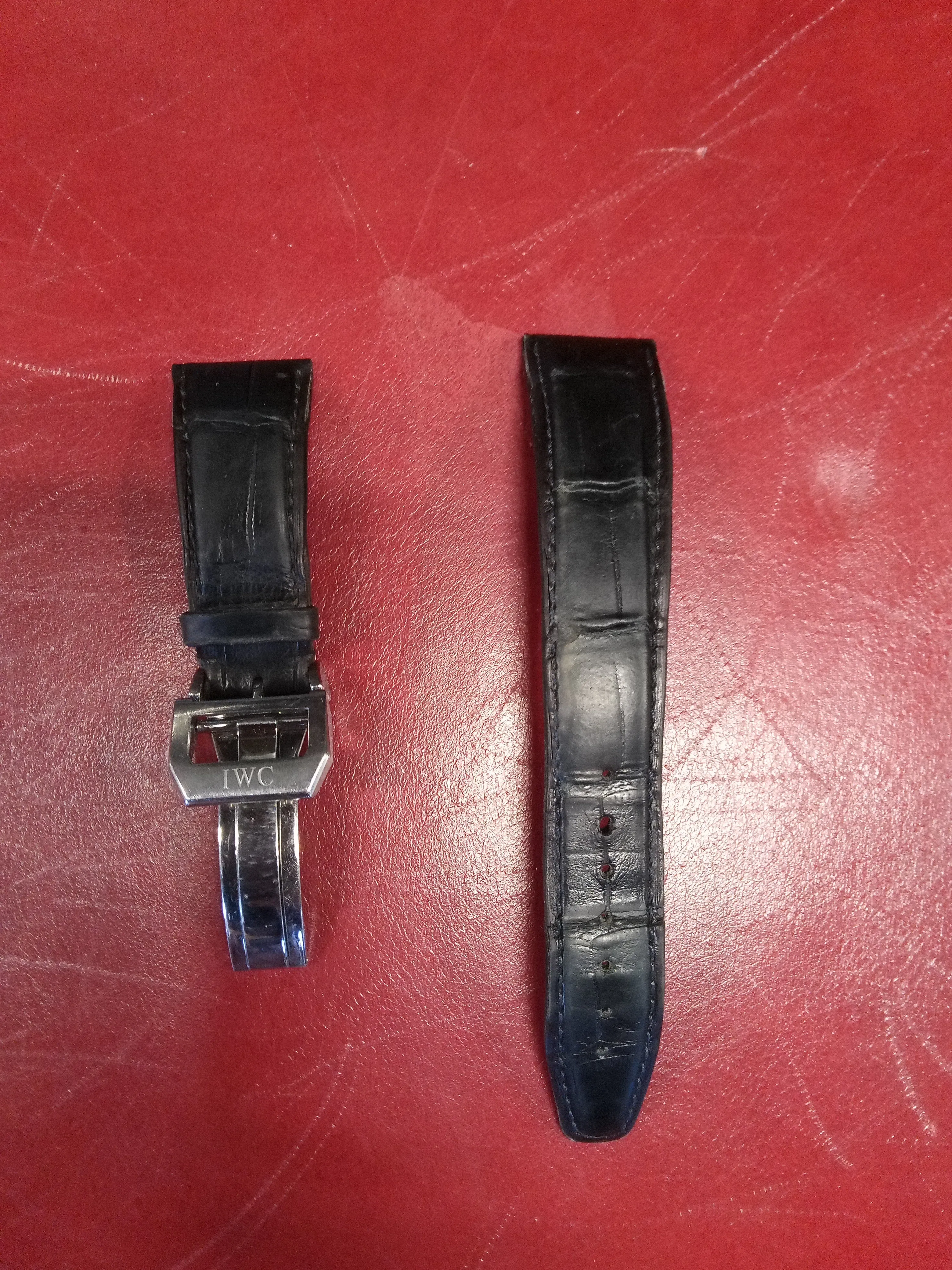 IWC Schaffhausen Watch Strap and Clasp Blue Alligator Leather Worn