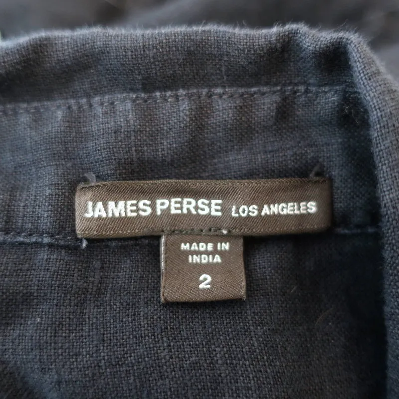 James Perse Military Shirt Dress Navy Linen Size 2 Long Sleeve Mini