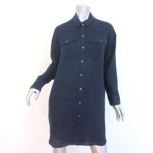 James Perse Military Shirt Dress Navy Linen Size 2 Long Sleeve Mini