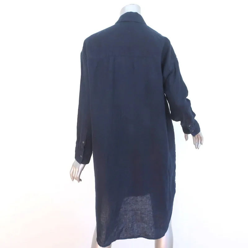 James Perse Military Shirt Dress Navy Linen Size 2 Long Sleeve Mini