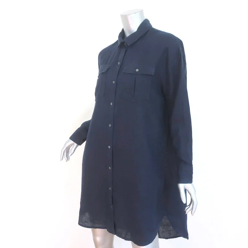 James Perse Military Shirt Dress Navy Linen Size 2 Long Sleeve Mini