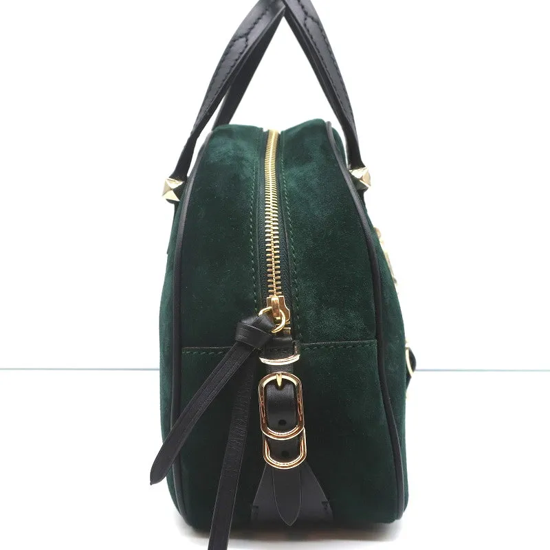 Jimmy Choo Varenne Small Bowling Bag Green Suede & Black Leather Crossbody