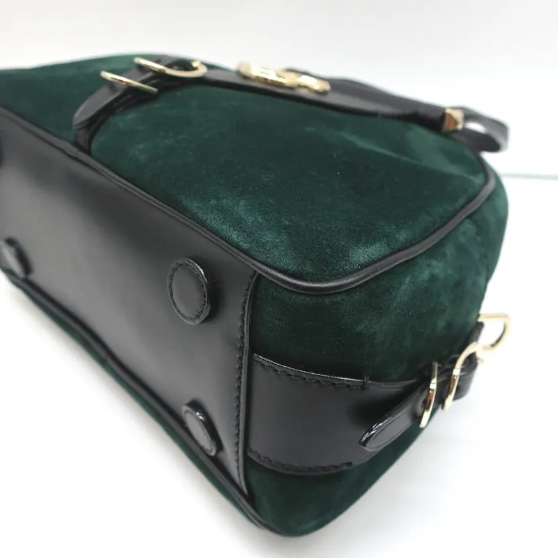 Jimmy Choo Varenne Small Bowling Bag Green Suede & Black Leather Crossbody