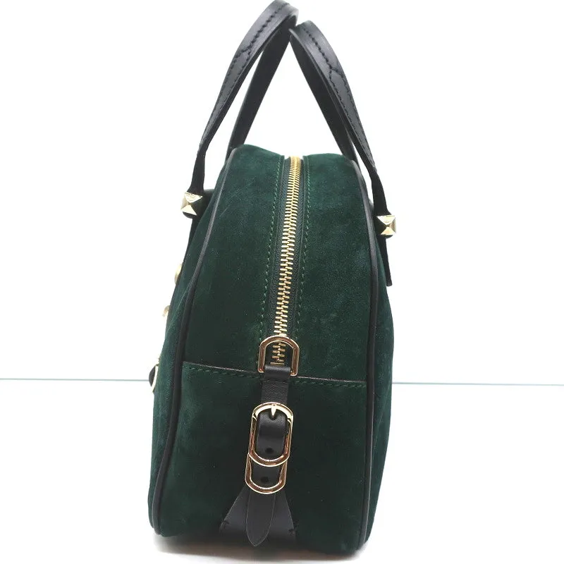 Jimmy Choo Varenne Small Bowling Bag Green Suede & Black Leather Crossbody