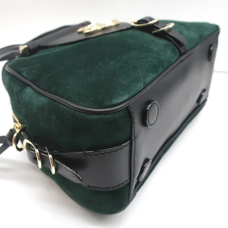 Jimmy Choo Varenne Small Bowling Bag Green Suede & Black Leather Crossbody