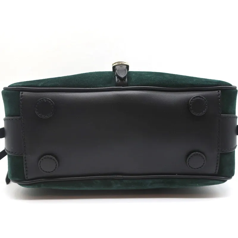 Jimmy Choo Varenne Small Bowling Bag Green Suede & Black Leather Crossbody