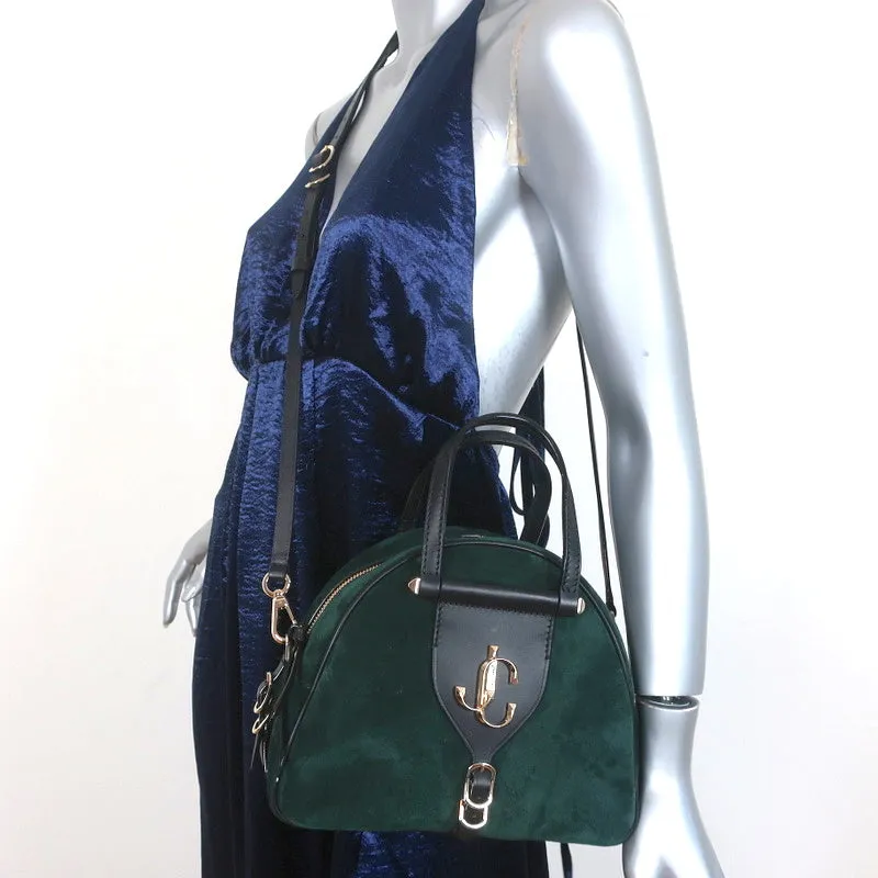 Jimmy Choo Varenne Small Bowling Bag Green Suede & Black Leather Crossbody