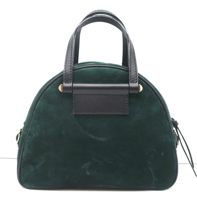 Jimmy Choo Varenne Small Bowling Bag Green Suede & Black Leather Crossbody