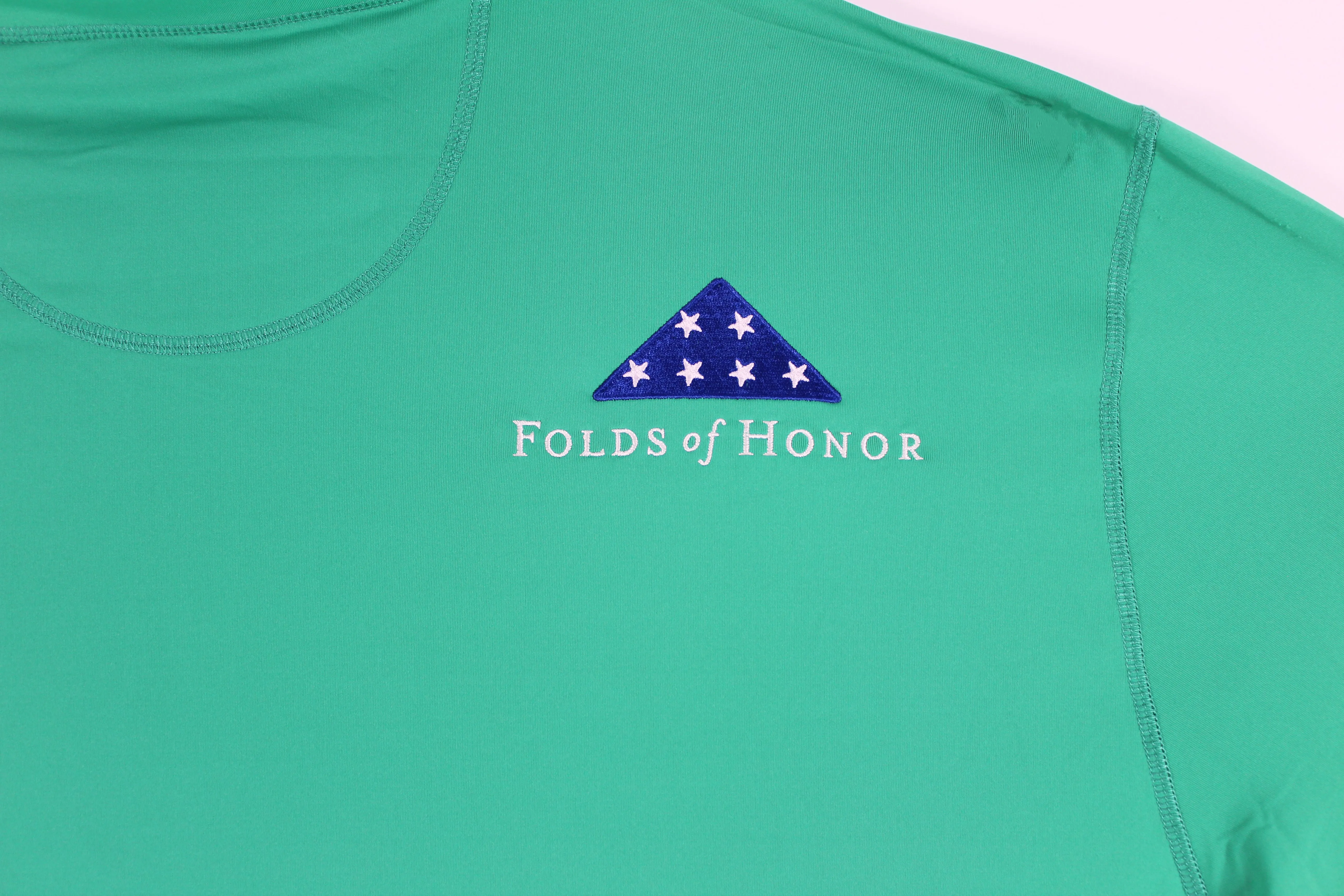 John Daly Signed Match Worn Green Folds of Honor Quarter Zip Shirt BAS #BH00322