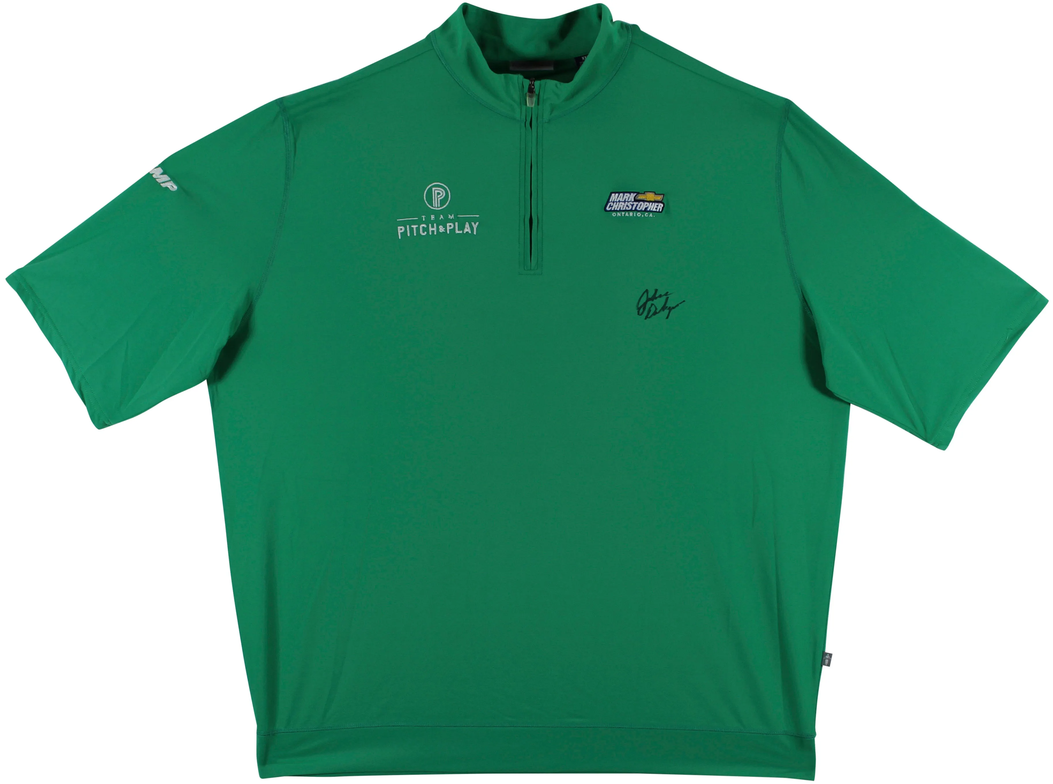 John Daly Signed Match Worn Green Folds of Honor Quarter Zip Shirt BAS #BH00322