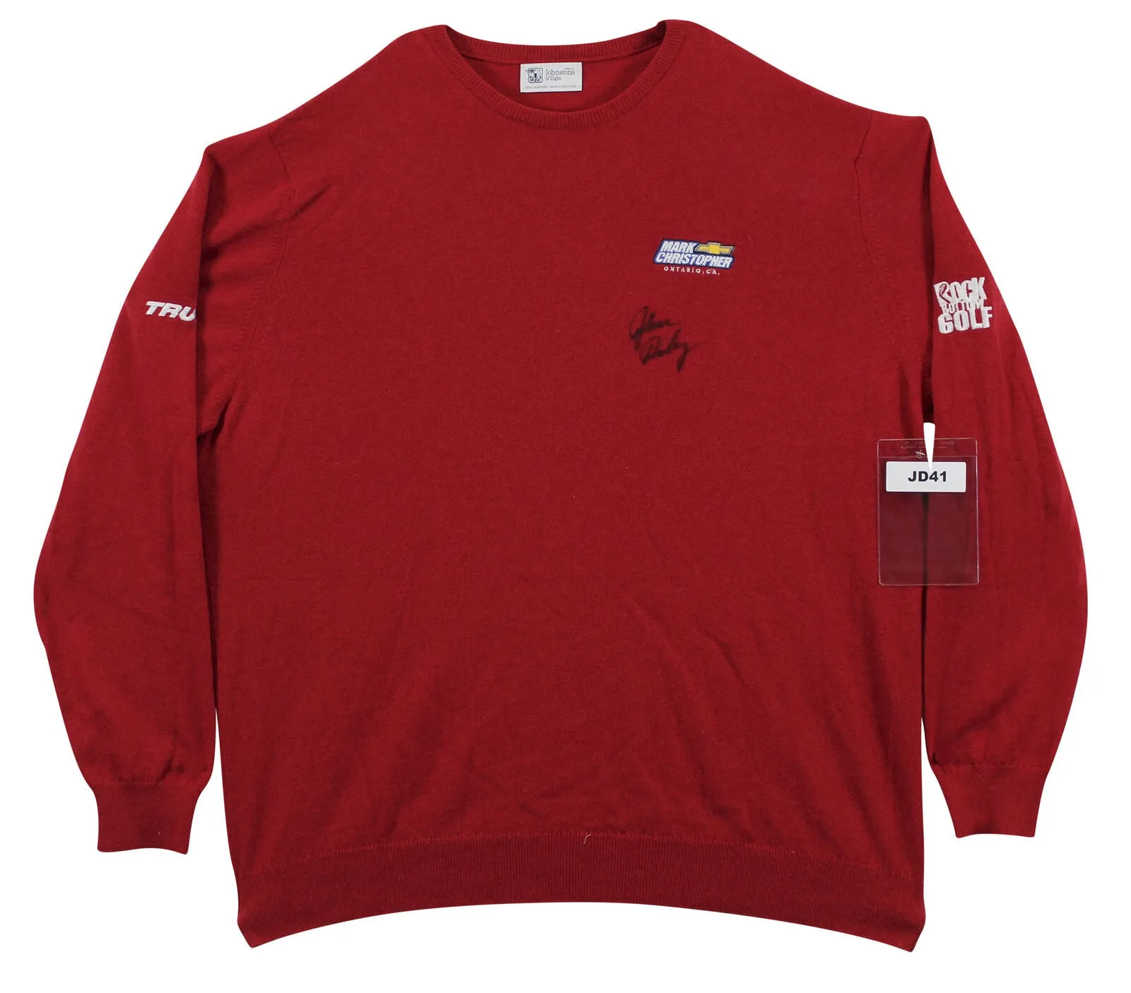 John Daly Signed Match Worn Red Johnstons of Elgin Cashmere Sweater BAS #BH00306