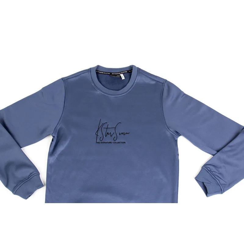 K*7 Sirius Men Cut&Sew Crew Sweater - Steel Blue - COR-727