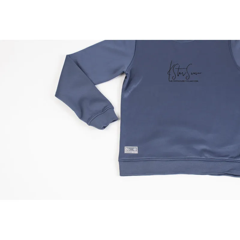 K*7 Sirius Men Cut&Sew Crew Sweater - Steel Blue - COR-727