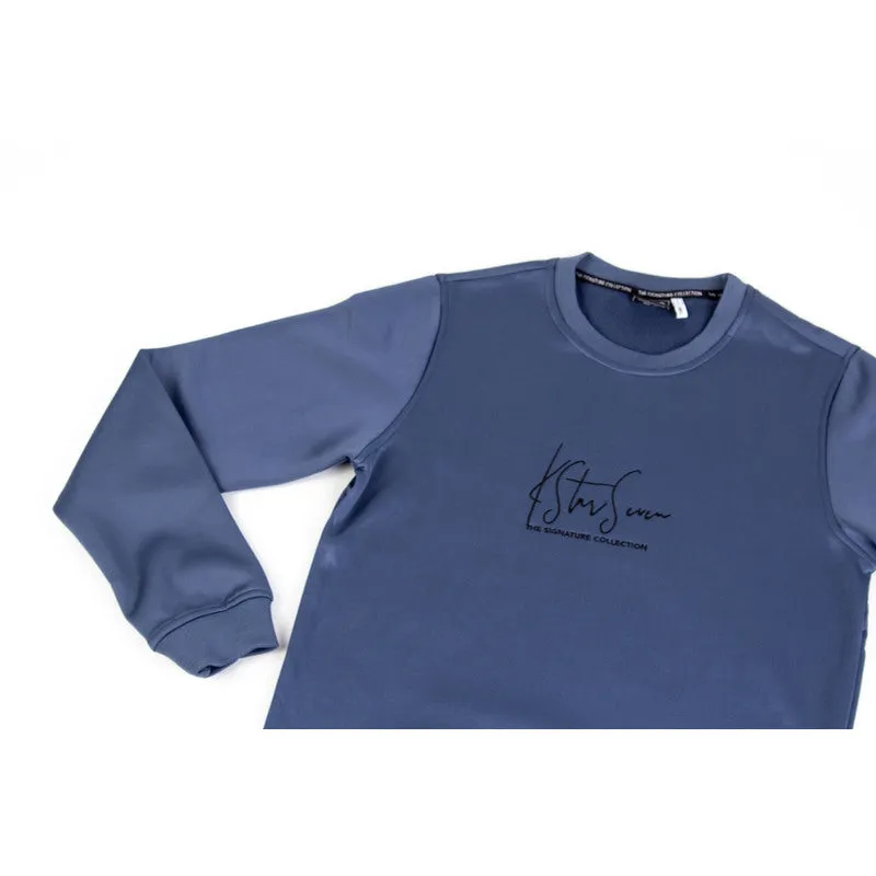 K*7 Sirius Men Cut&Sew Crew Sweater - Steel Blue - COR-727