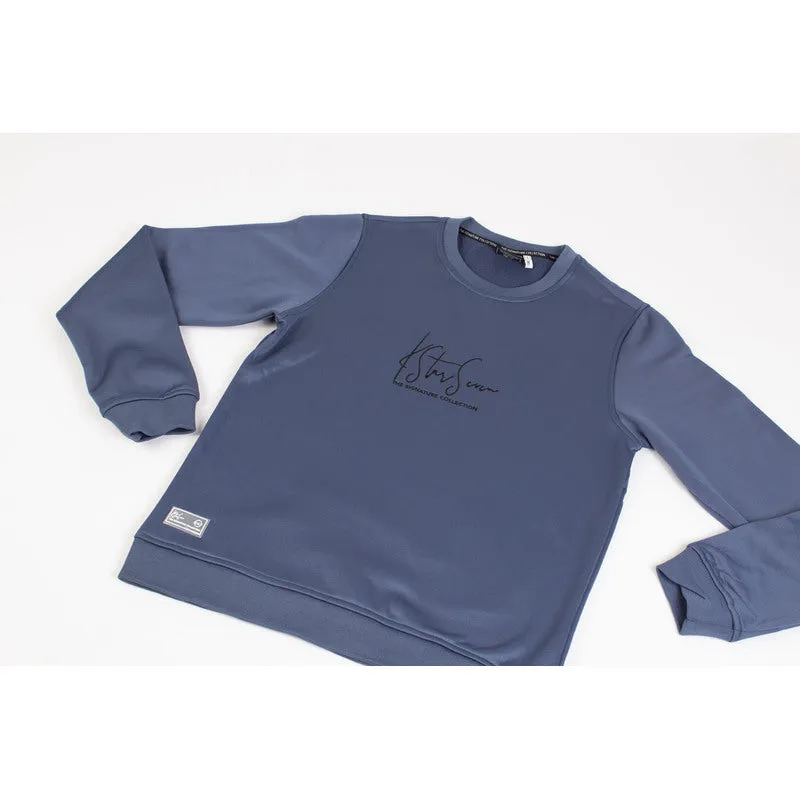 K*7 Sirius Men Cut&Sew Crew Sweater - Steel Blue - COR-727