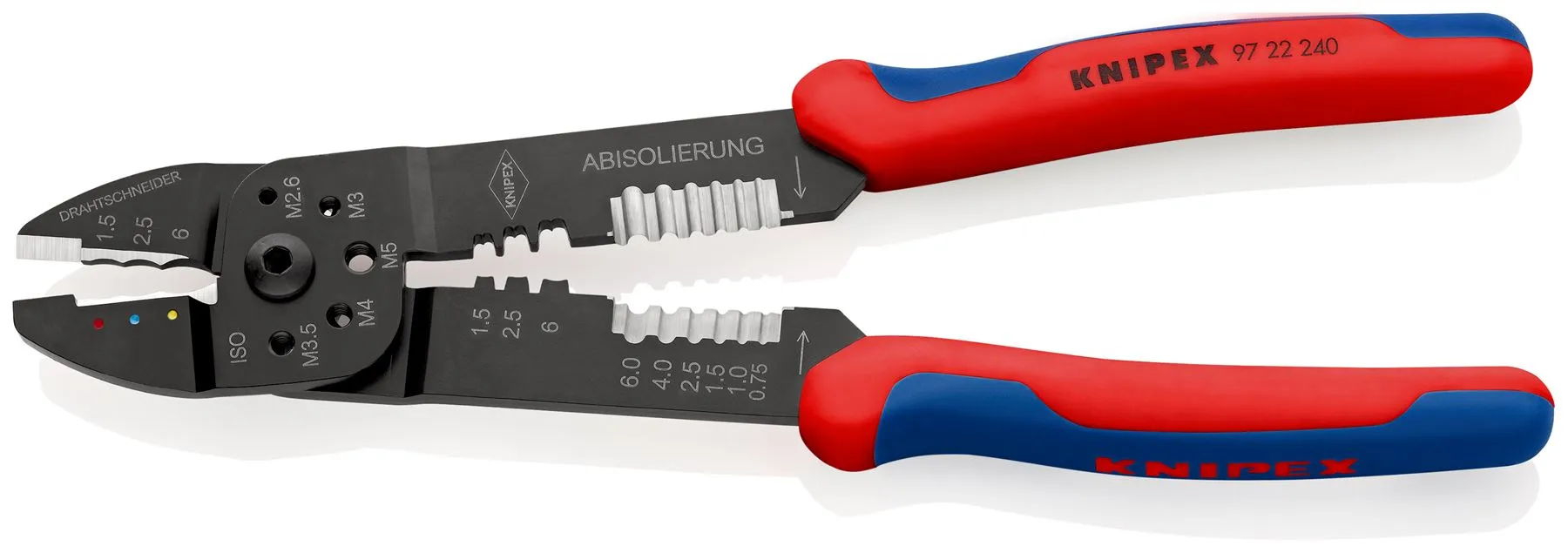 KNIPEX Crimping Pliers Wire Strippers for Non and Insulated Terminals 240mm Multi Component Grips 97 22 240 SB