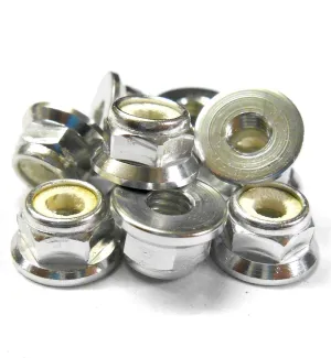 L1471 1/10 Scale RC Car Alloy M4 4mm Thread Nylon Lock Nuts Flanged x 10 Silver