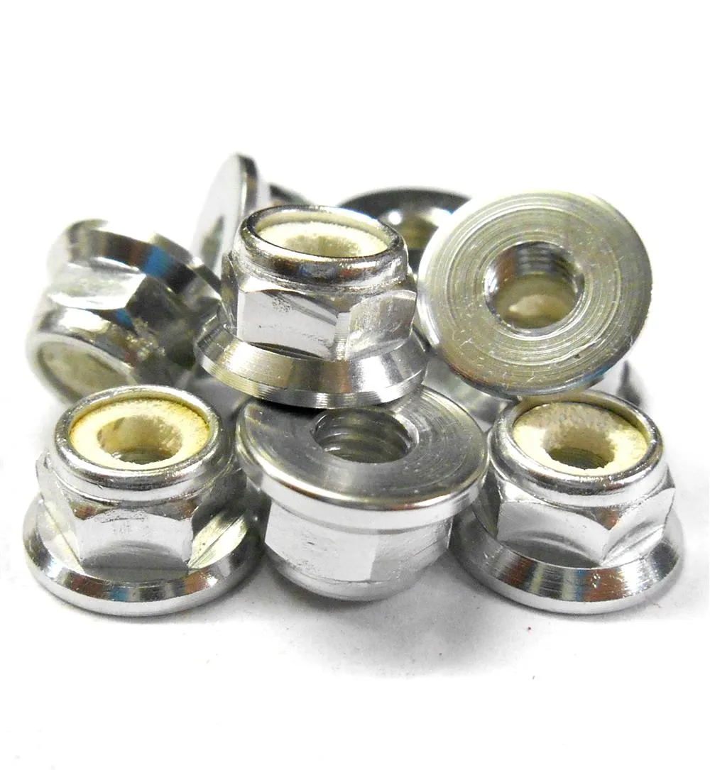 L1471 1/10 Scale RC Car Alloy M4 4mm Thread Nylon Lock Nuts Flanged x 10 Silver