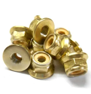 L1475 1/10 Scale RC Car Alloy M4 4mm Thread Nylon Lock Nuts Flanged x 10 Gold